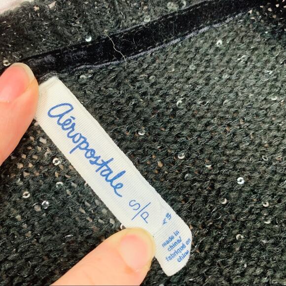 Aeropostale black silver sparkle cardigan sweater - Picture 7 of 8